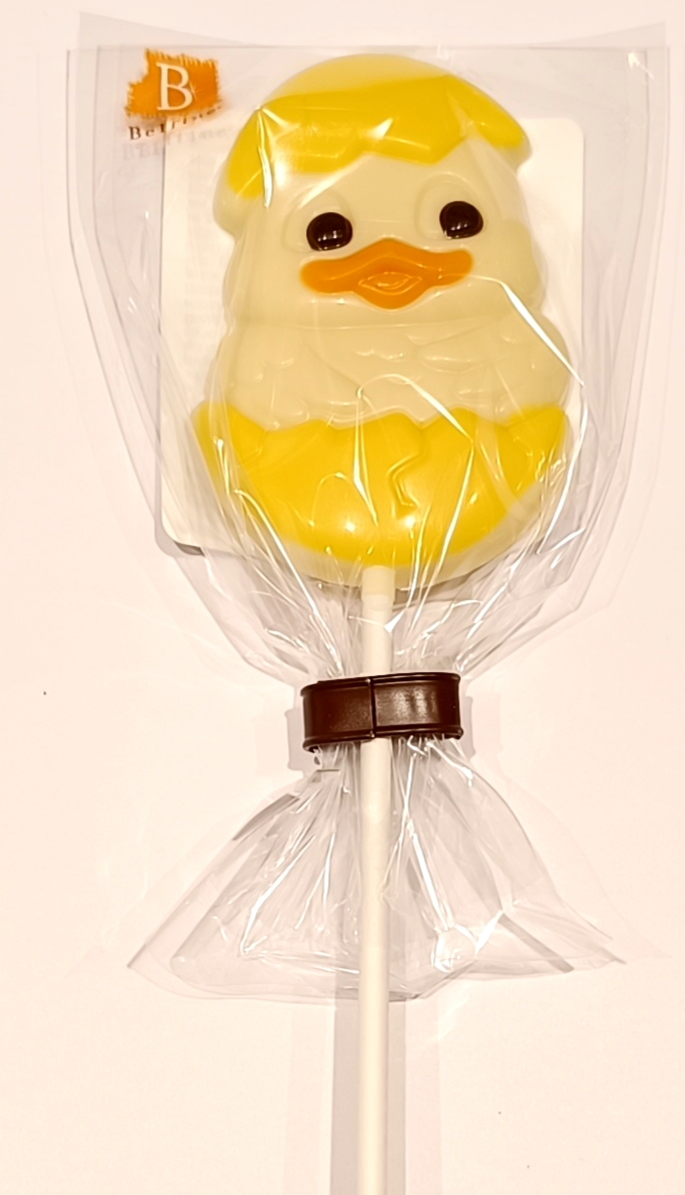 Sucette poussin Pâques chocolat blanc 25 gr