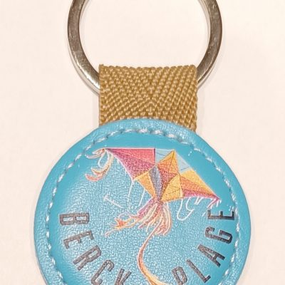 Porte-clef cuir rond bleu cerfs-volants Berck-Plage
