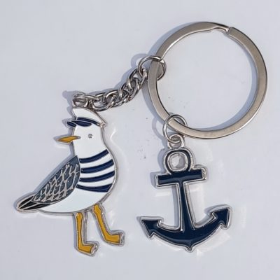 Porte-clef métal mouette et ancre