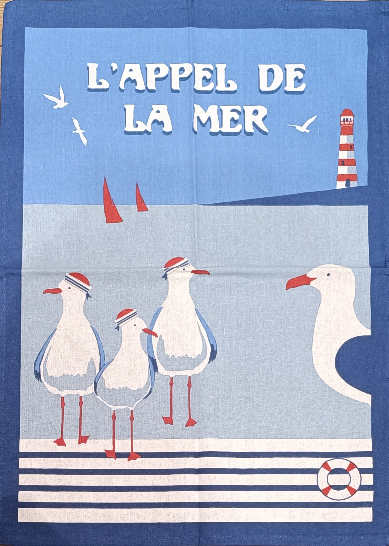 Nouveauté Torchon " l'APPEL DE LA MER " 100 % coton 49 x 71
