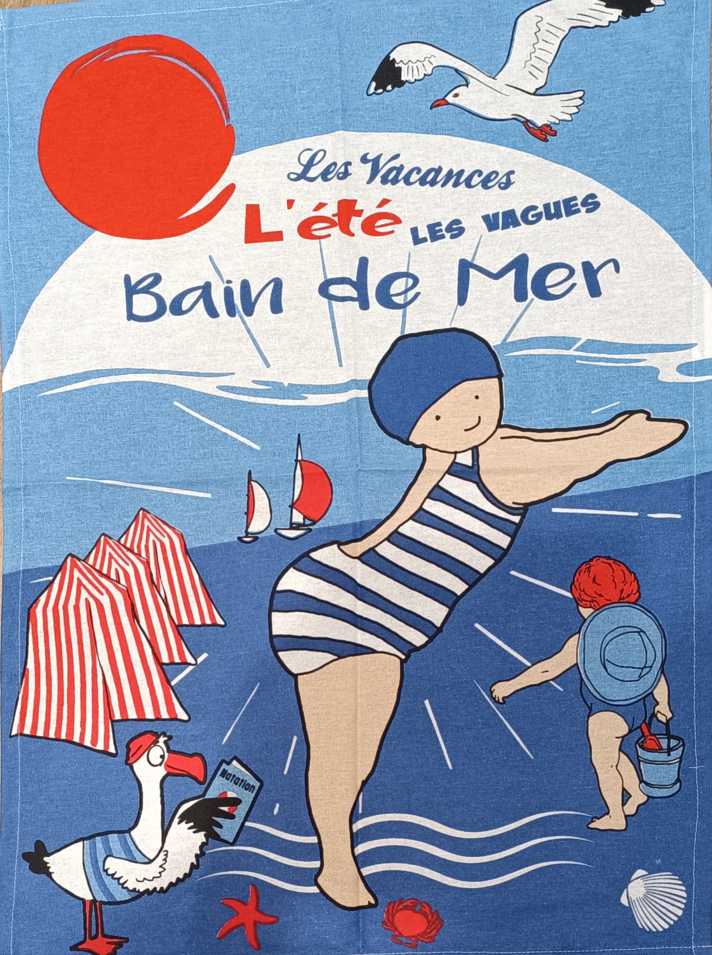 Nouveauté Torchon " BAIN DE MER " 100 % coton 49 x 71